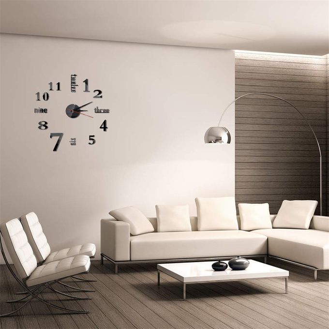 DIY Wall Clocks 3D Mirror Stickers Modern Wall Clock -Black
