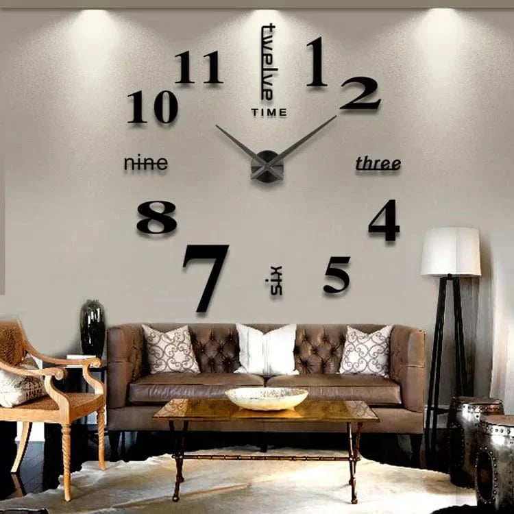 DIY Wall Clocks 3D Mirror Stickers Modern Wall Clock -Black