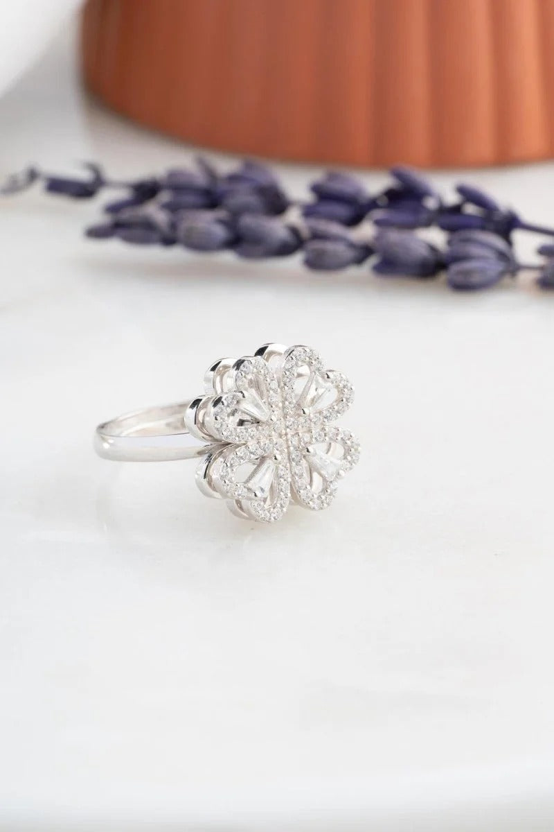 Elegant Flower-Shaped Diamond Ring | Sparkling Silver Jewelry for Women